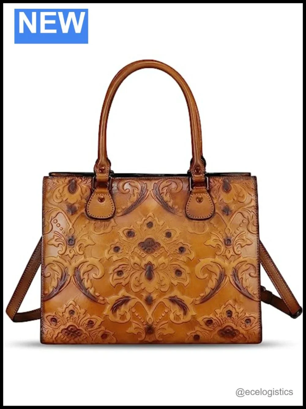 Genuine Leather Tote Bag for Women Embossed Top Handle Shoulder Handbag